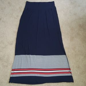 Navy maxi skirt with white & red stripes